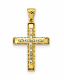 Χειροποίητος Μασίφ Χρυσός Σταυρός “Eternal Glow” με Κεντρική Σειρά ζιργκόν