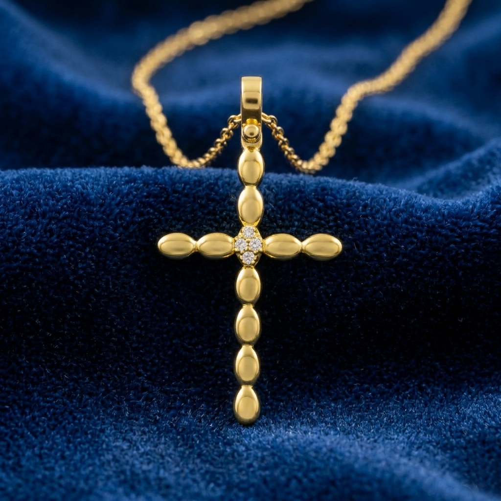 Μασίφ Χρυσός Σταυρός με Οβάλ Στοιχεία - Image 2