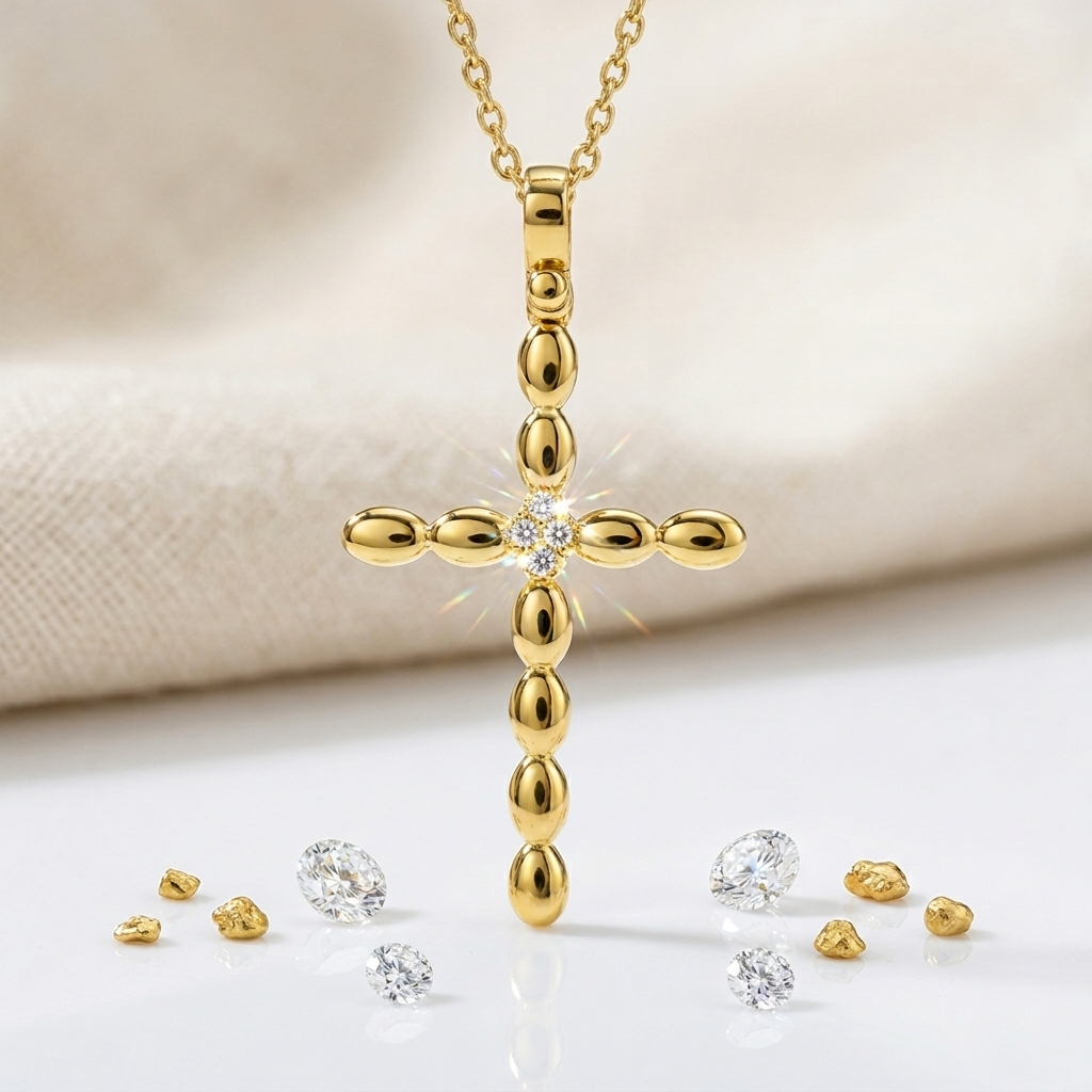 Μασίφ Χρυσός Σταυρός με Οβάλ Στοιχεία - Image 3