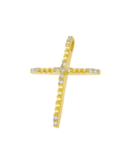 Μασίφ Χρυσός Σταυρός με Οδοντωτό Σχεδιασμό & Ζιργκόν