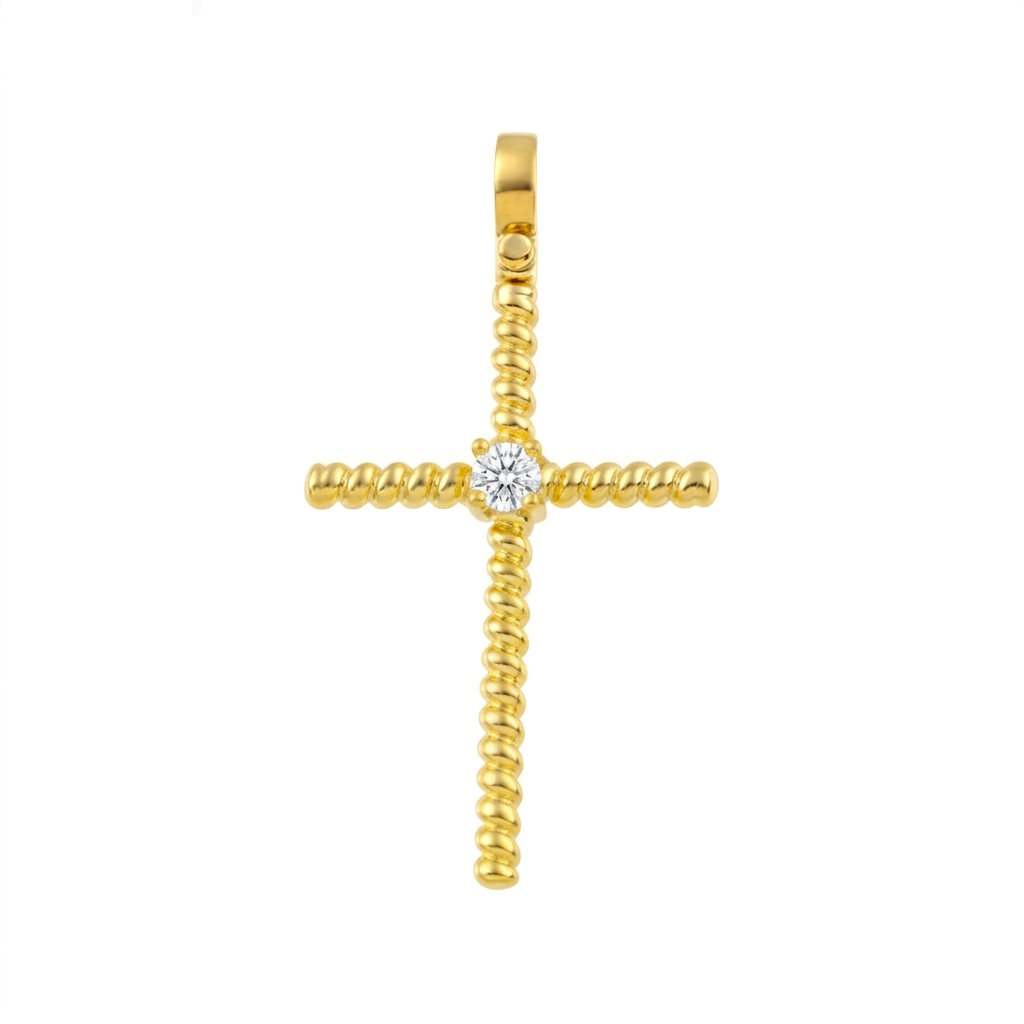 Μασίφ Χρυσός Σταυρός με στριφτό σύρμα