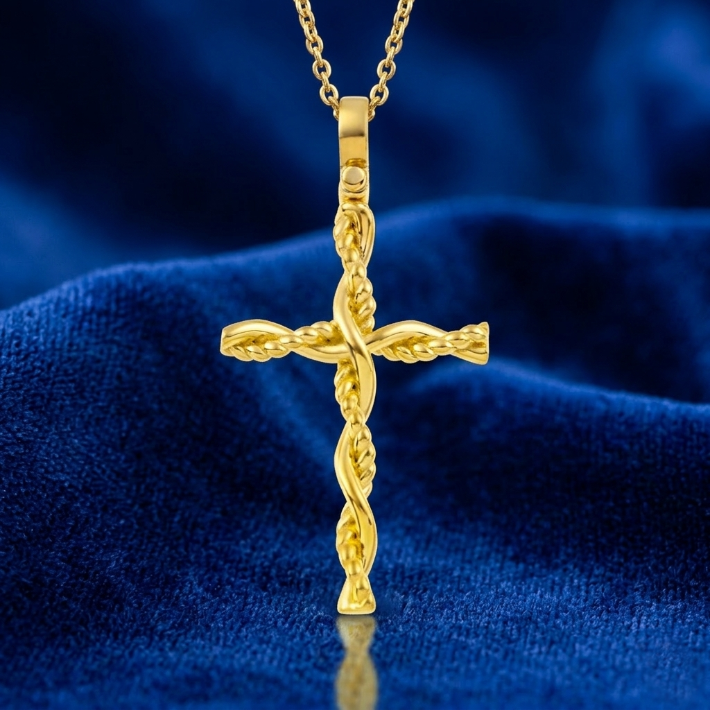 Μασίφ Χρυσός Σταυρός με Διπλή Πλέξη - Image 2