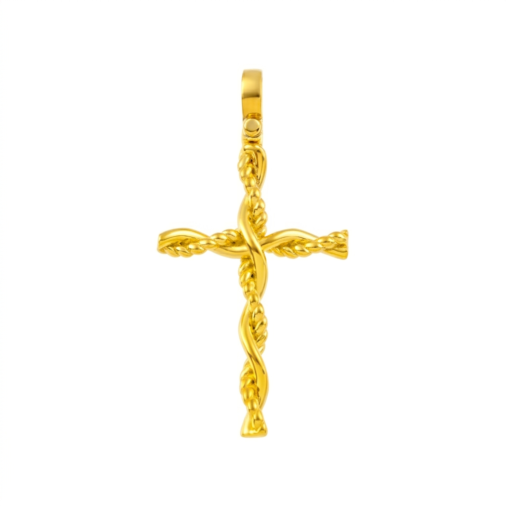 Μασίφ Χρυσός Σταυρός με Διπλή Πλέξη