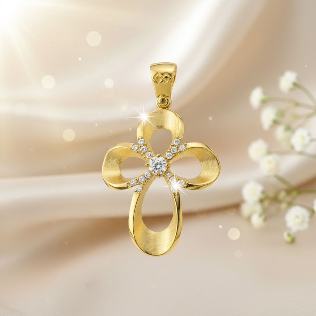 Μασίφ Χρυσός Σταυρός "Infinity Flower" με Ζιργκόν - Image 2