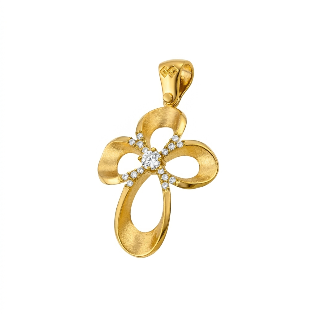 Μασίφ Χρυσός Σταυρός "Infinity Flower" με Ζιργκόν