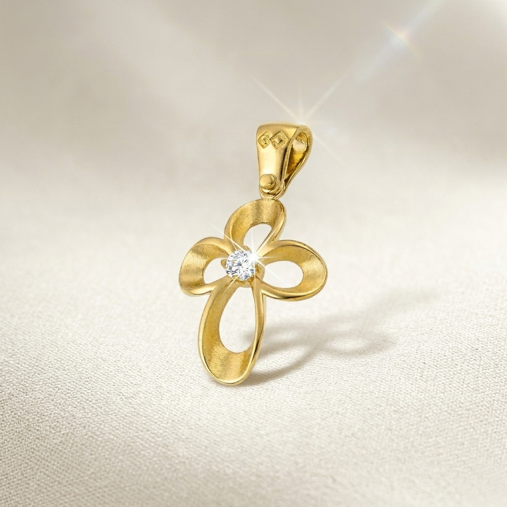 Μασίφ Χρυσός Σταυρός "Infinity Flower mini" με Ζιργκόν - Image 2