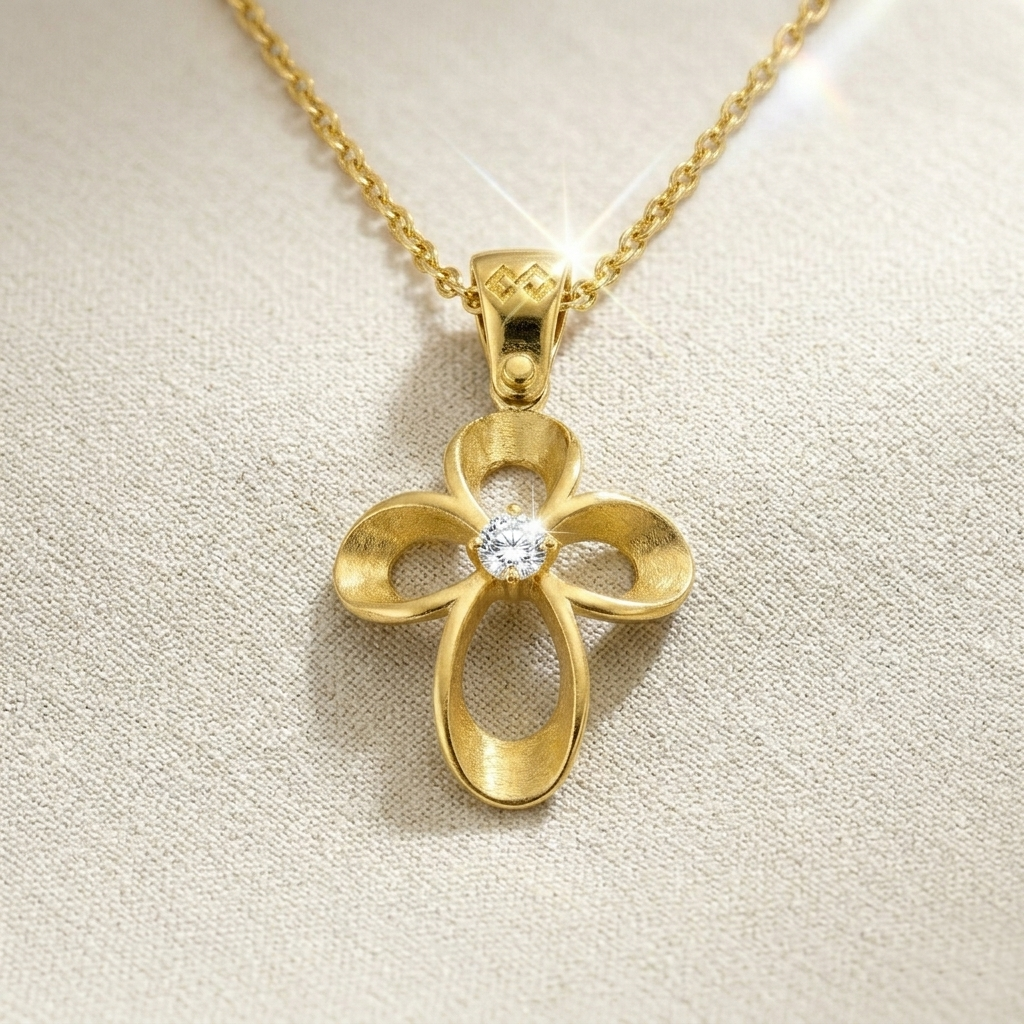 Μασίφ Χρυσός Σταυρός "Infinity Flower mini" με Ζιργκόν - Image 3