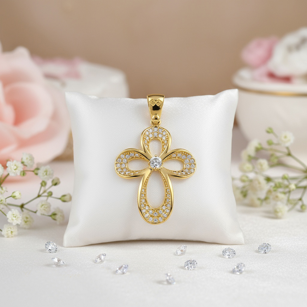 Χρυσός Σταυρός "Infinity Flower" με Ζιργκόν - Image 2