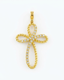 Μασίφ Χρυσός Σταυρός με Ανάγλυφες Καμπύλες