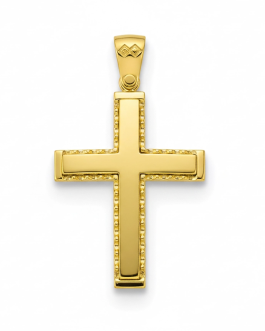 Χειροποίητος Μασίφ Χρυσός Σταυρός “Satin & Relief Frame”