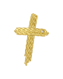 Χειροποίητος Μασίφ Χρυσός Σταυρός “Woven Gold” με ζιργκόν