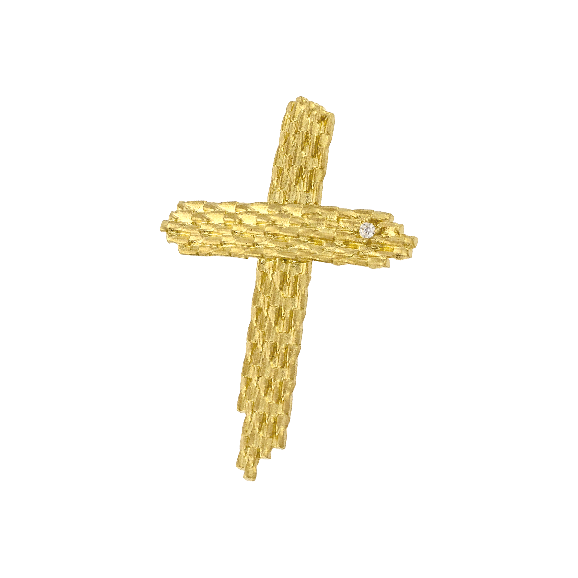 Χειροποίητος Μασίφ Χρυσός Σταυρός "Woven Gold" με ζιργκόν